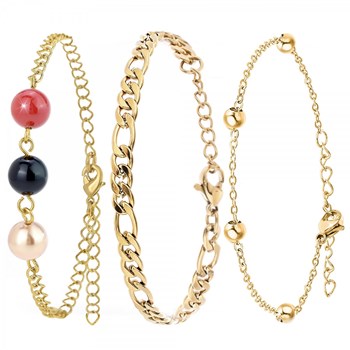 Lot de 3 bracelets SC Bohème en Laiton Finement doré orné de perles scintillantes