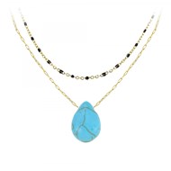 Lot de 2 colliers SC Bohème en Acier Finement doré orné d'une pierre naturelle Turquoise