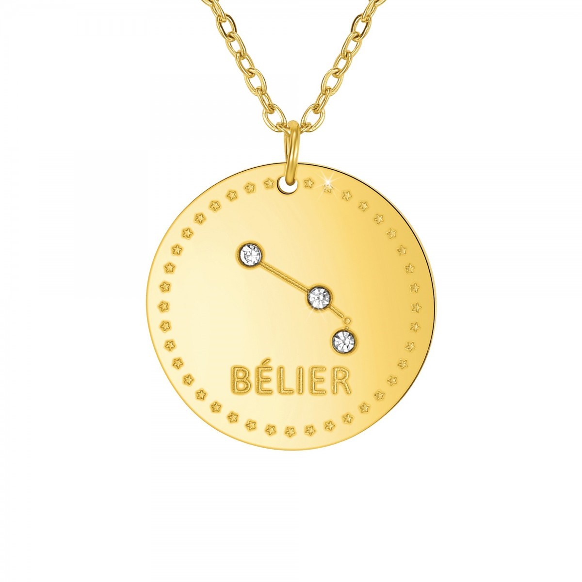 Collier astrologie  Bélier  SC Crystal orné de Cristaux scintillants en Acier Finement doré