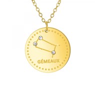 Collier astrologie  Gémeaux  SC Crystal orné de Cristaux scintillants en Acier Finement doré