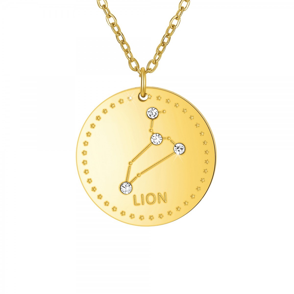 Collier astrologie  Lion  SC Crystal orné de Cristaux scintillants en Acier Finement doré