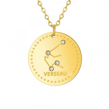 Collier astrologie  Verseau  SC Crystal orné de Cristaux scintillants en Acier Finement doré