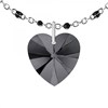 Collier coeur perles noires orné d'un Cristal scintillants SC Crystal en Acier Rhodié argenté - vue V1