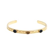 Joncs ajustable pierres naturelles Agate noire et Oeil de Tigre doré à  l'or fin 24K THAÏS