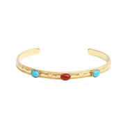 Joncs ajustable pierres naturelles Turquoise et Cornaline doré à  l'or fin 24K THAÏS