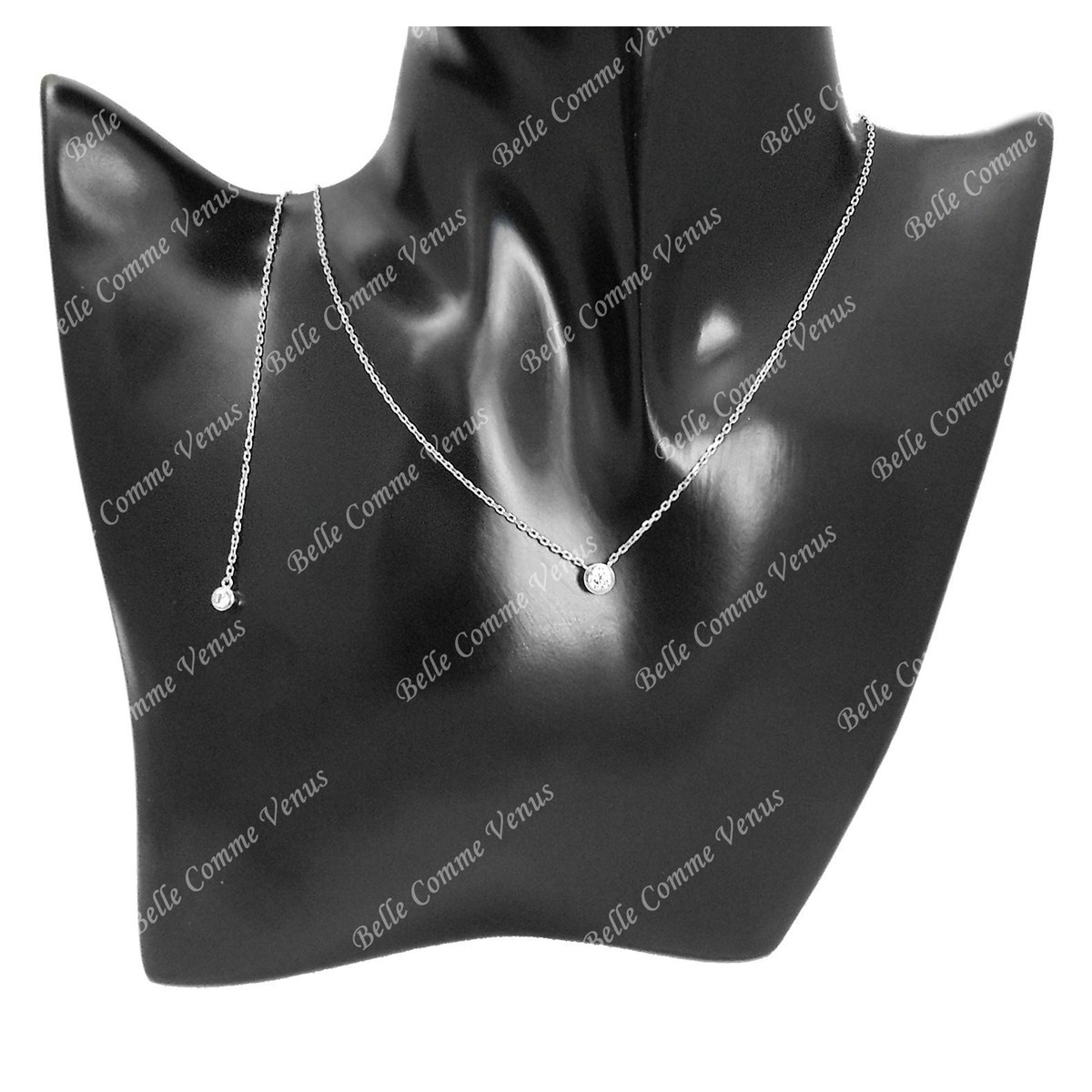 Collier Chaîne de dos oxyde de zirconium pendant clos Argent 925 Rhodié - vue 3