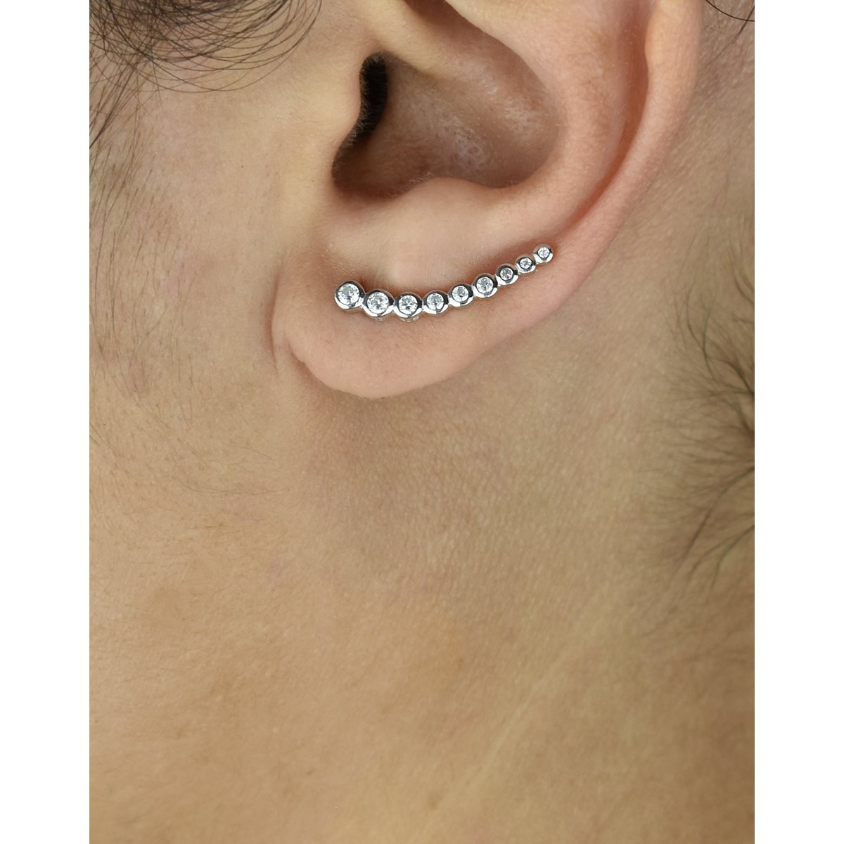 Boucles d'oreilles grimpantes contour de lobe serti d'oxyde de zirconium clos rond Argent 925 Rhodié - vue 2