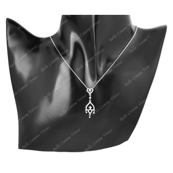 Collier 2 coeurs inversés sertis d'oxyde de zirconium pendant Argent 925 Rhodié