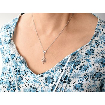 Collier 2 coeurs inversés sertis d'oxyde de zirconium pendant Argent 925 Rhodié