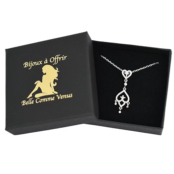 Collier 2 coeurs inversés sertis d'oxyde de zirconium pendant Argent 925 Rhodié