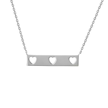 Collier rectangle de 3 coeurs ajourés Argent 925 Rhodié
