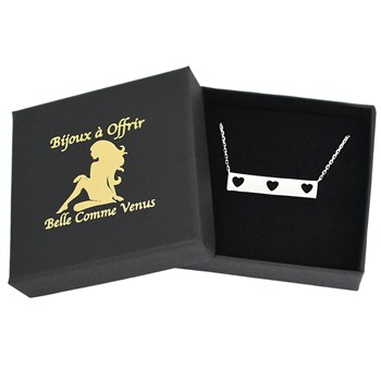 Collier rectangle de 3 coeurs ajourés Argent 925 Rhodié