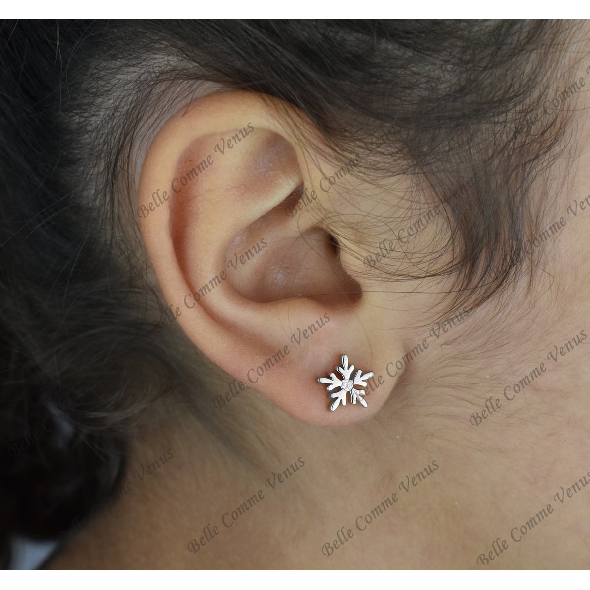 Boucles d'oreilles flocon de neige oxyde de zirconium Argent 925 Rhodié - vue 2