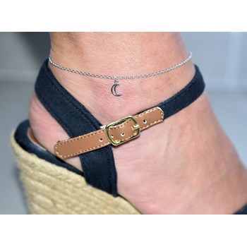 Openwork crescent moon anklet pendant 925 Rhodium Silver
