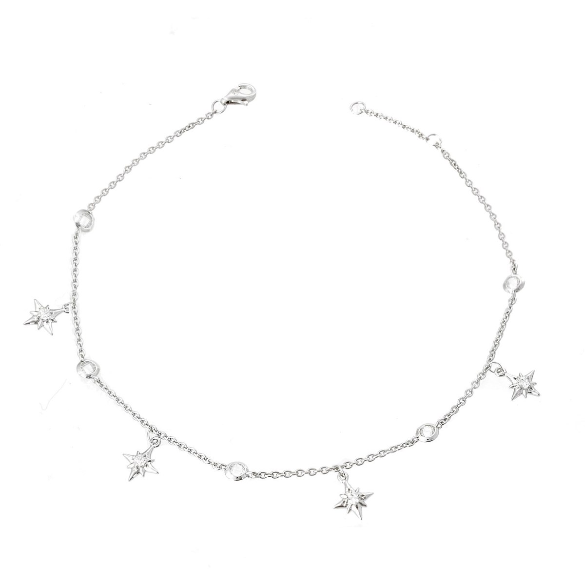 Chaîne de cheville étoiles pendantes et oxyde de zirconium Argent 925 Rhodié