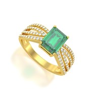 Bague Or Jaune 585 avec Emeraude et Diamants - 2.97grs | Aden Boutique