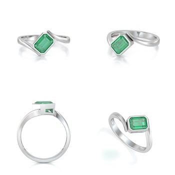 Bague ADEN Or 585 Blanc Emeraude 2.26grs