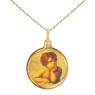 Collier - Médaille Or Ange Jaune - Gravure et Chaîne Dorée Offertes