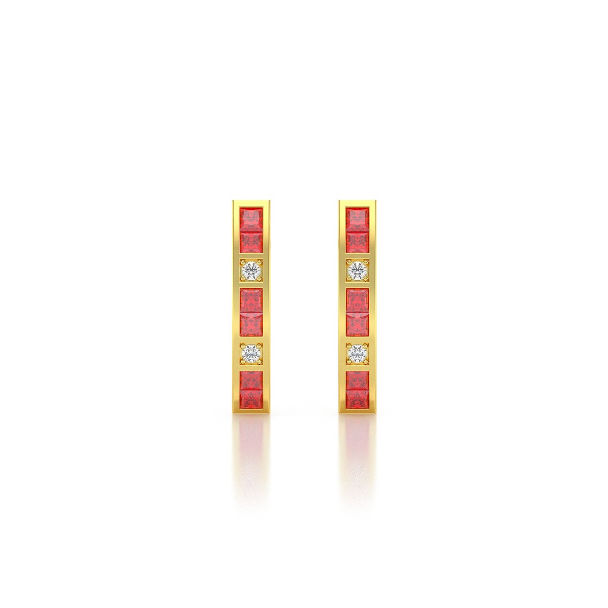 Boucles d'oreilles ADEN Or 585 Jaune Rubis et Diamants 2.40grs - vue 3