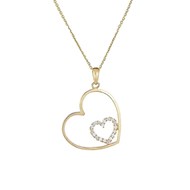 Pendentif Coeur Or Jaune et oxydes de zirconium  'Féru d'Amour' + chaîne argent doré offerte