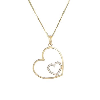 Féru d'Amour' yellow gold and zirconium oxide heart pendant + free silver-gold chain