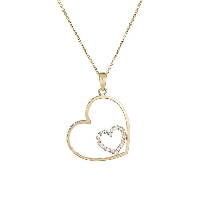 Pendentif Coeur Or Jaune et oxydes de zirconium  'Féru d'Amour' + chaîne argent doré offerte