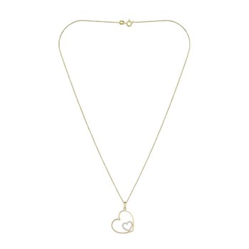 Féru d'Amour' yellow gold and zirconium oxide heart pendant + free silver-gold chain