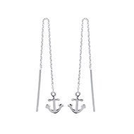 Boucles d'oreilles ancre marine traversantes chaînes pendantes Argent 925 Rhodié