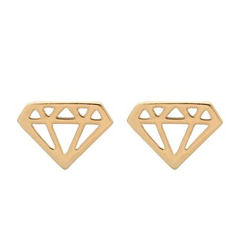 Boucles d'oreilles motif diamant forme ajourée Plaqué or 750 3 microns