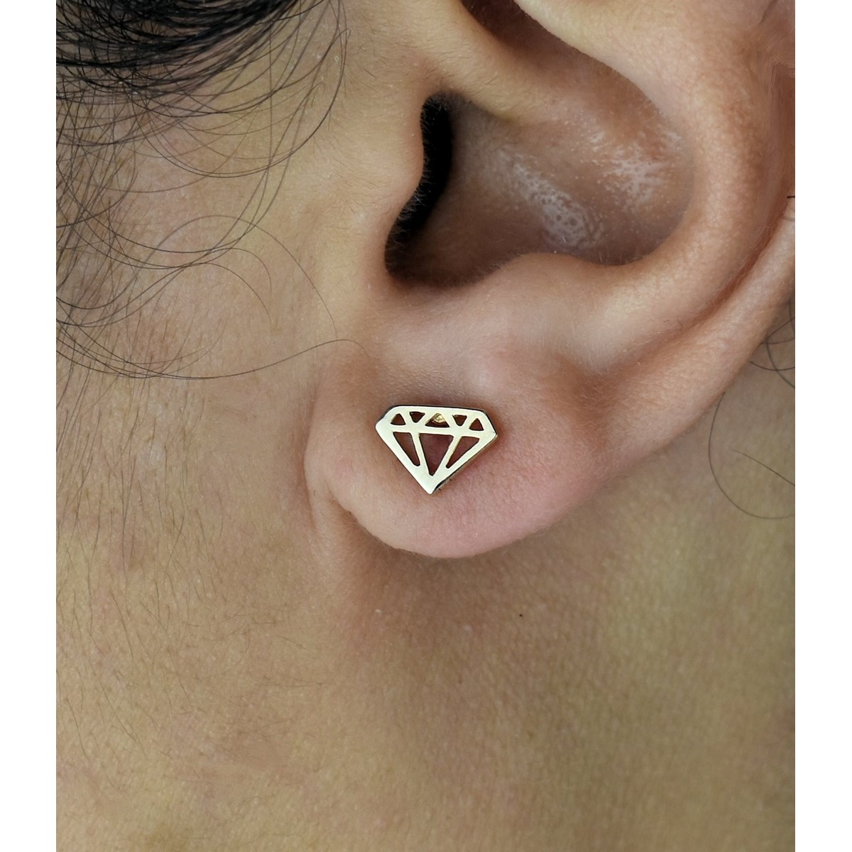 Boucles d'oreilles motif diamant forme ajourée Plaqué or 750 3 microns - vue 2