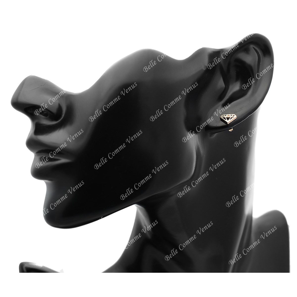 Boucles d'oreilles motif diamant forme ajourée Plaqué or 750 3 microns - vue 3