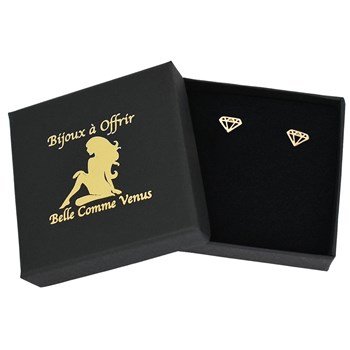 Boucles d'oreilles motif diamant forme ajourée Plaqué or 750 3 microns