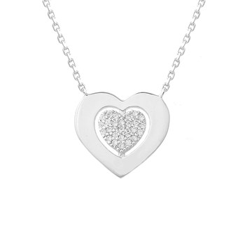 Heart necklace openworked with another heart set with zirconium oxide 925 Rhodium-plated silver