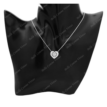 Heart necklace openworked with another heart set with zirconium oxide 925 Rhodium-plated silver