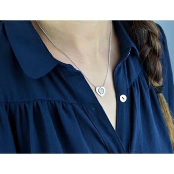 Heart necklace openworked with another heart set with zirconium oxide 925 Rhodium-plated silver