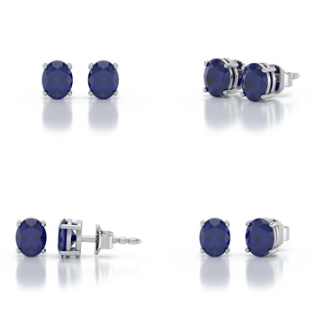 Boucles d'oreilles ADEN Or 585 Blanc et Saphir forme Ovale 1.02grs 4MM