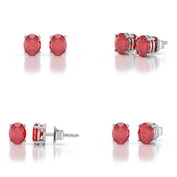 Boucles d'oreilles ADEN Or 585 Blanc et Rubis forme Ovale 1.02grs 4MM