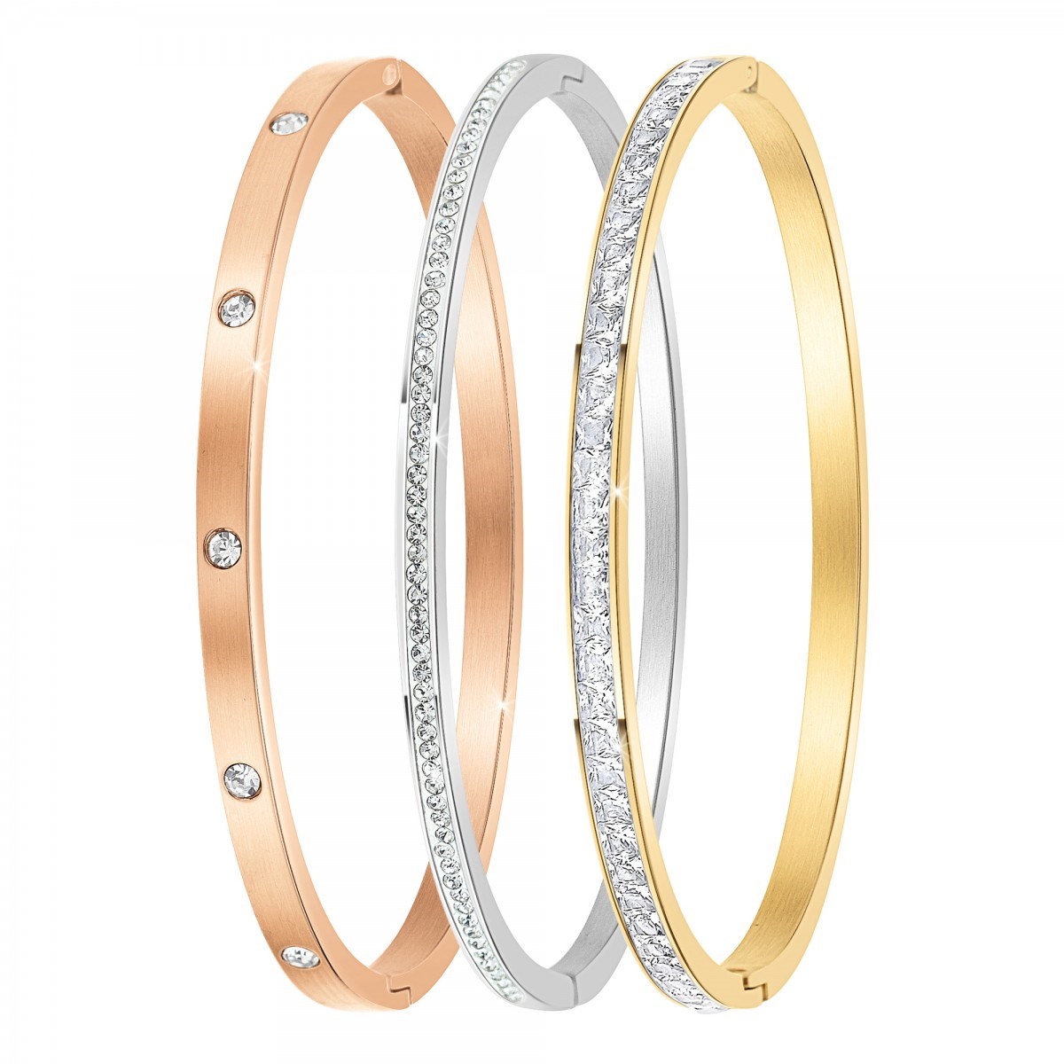 3 bracelets en acier inoxydable SC Crystal en Acier Rhodié argenté