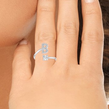 Bague lettre B ajustable SC Crystal ornée de Zirconium