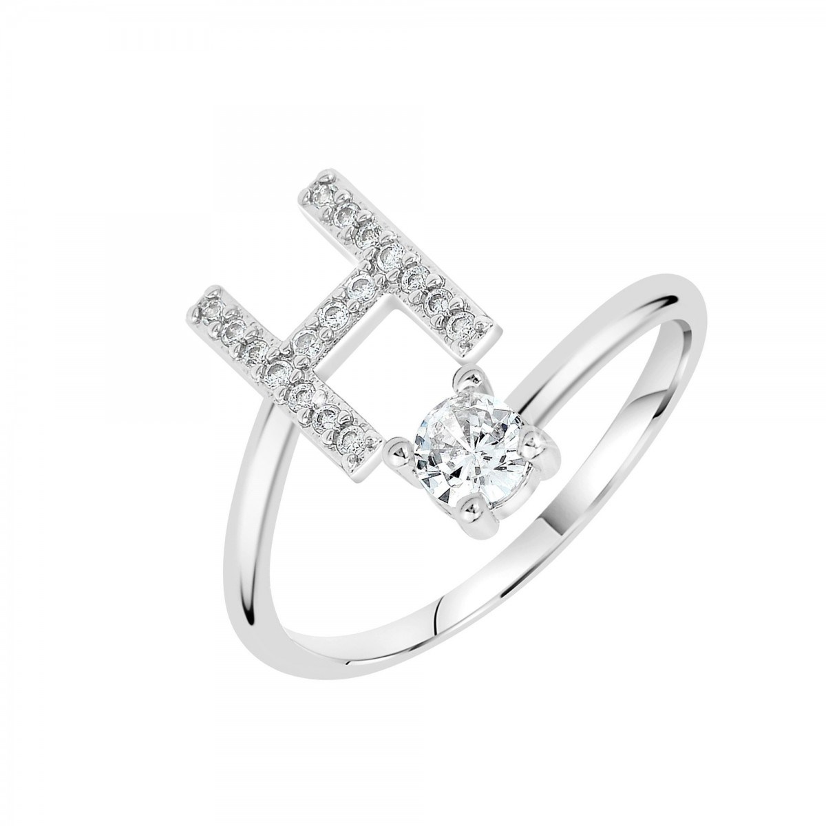 Bague lettre H ajustable SC Crystal ornée de Zirconium