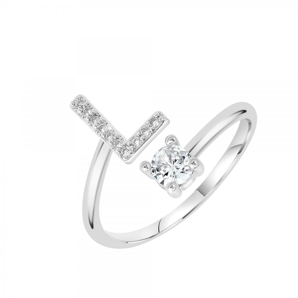 Bague lettre L ajustable SC Crystal ornée de Zirconium