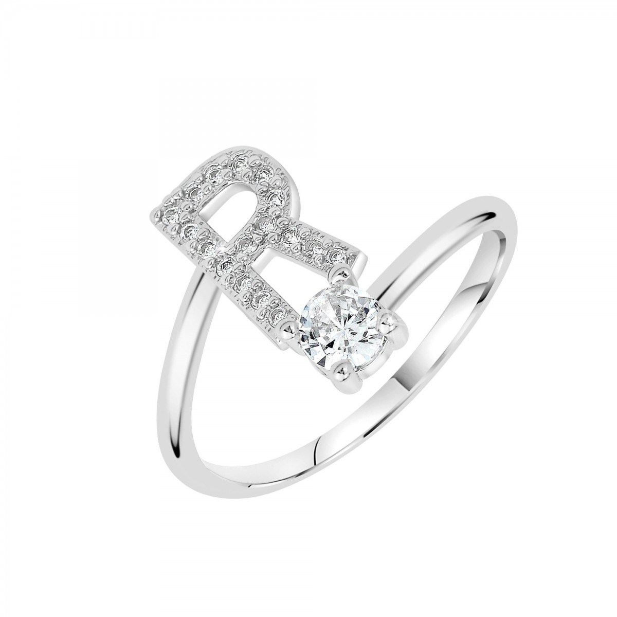 Bague lettre R ajustable SC Crystal ornée de Zirconium