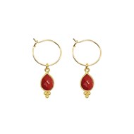Boucles d'oreilles pendentif en or fin 24K pierres naturelles Agate Rouge NEW DELHI