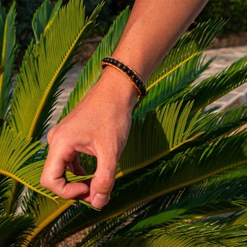 Facelia armband in Obsidiaan natuursteen en echt leer