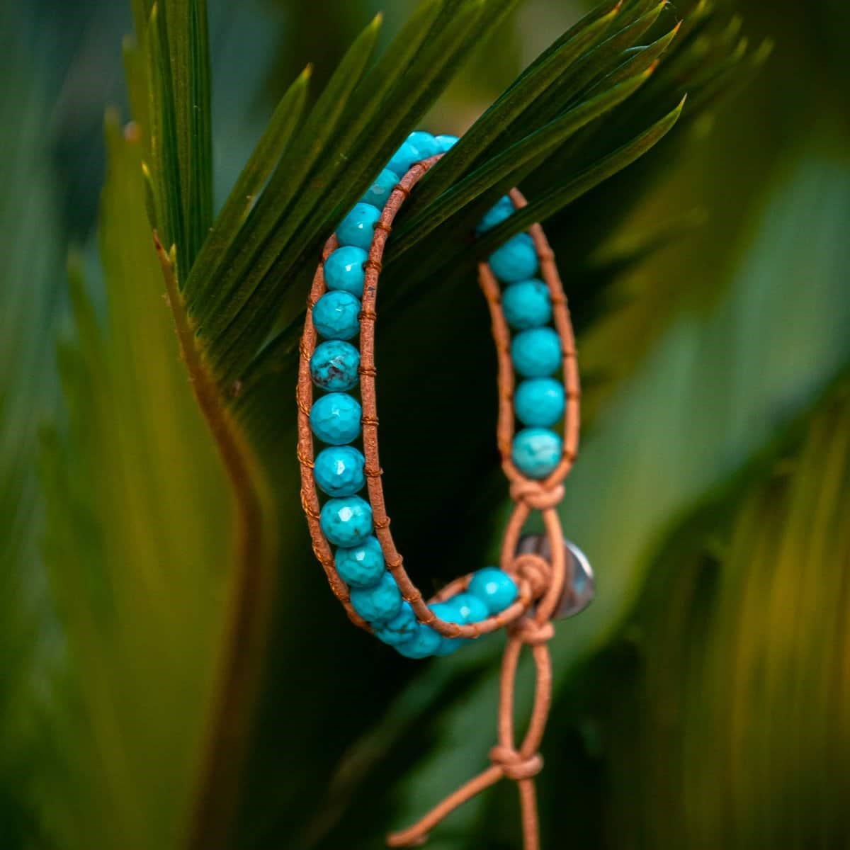 Bracelet Facelia en pierres naturelles Turquoise et cuir véritable - vue 2