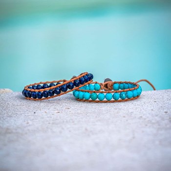 Facelia bracelet in natural turquoise stones and genuine leather