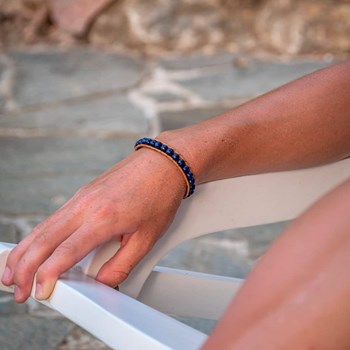 Facelia armband van natuurlijke Lapis Lazuli stenen en echt leer