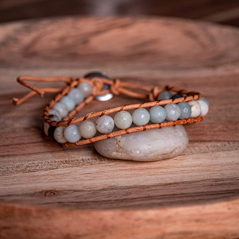 Bracelet Facelia en pierres naturelles Amazonite et cuir véritable - vue 5