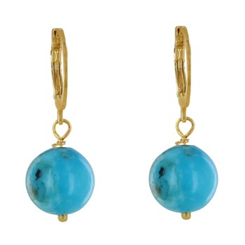 Boucles d'Oreilles Mini Créoles Plaqué Or et Perle de Turquoise