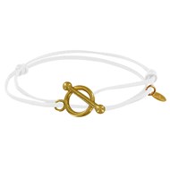 Bracelet Double Tour Plaqué Or Fermoir T et Lien en Cuir Coulissant - Blanc